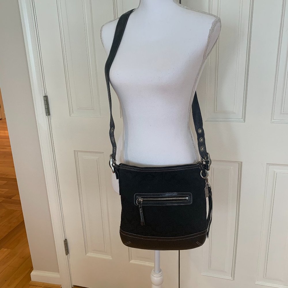 Coach Black Leather & Cloth Shoulder Bag